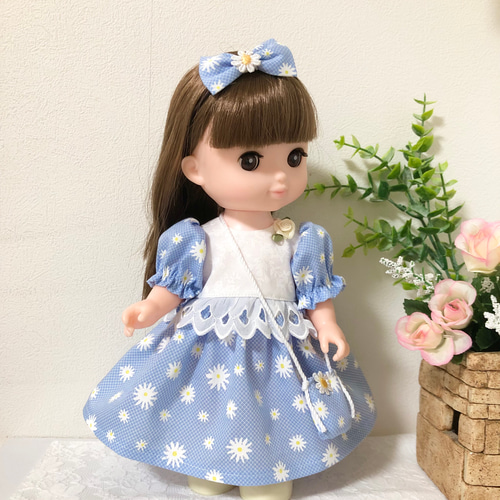 マーガレットワンピース＊ブルー☆26cmドール服 ソランちゃん服 レミン 