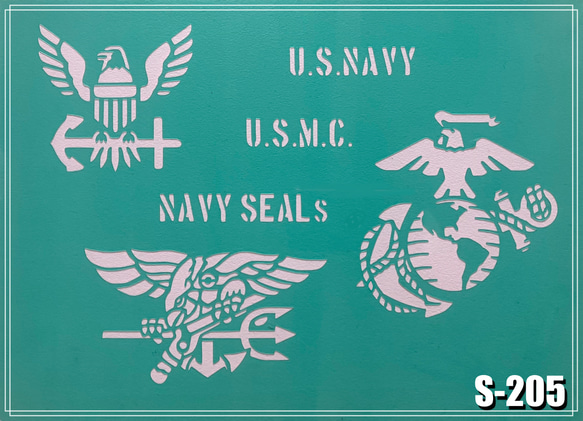 S-205】ハンドメイド ステンシルシート 海軍 ネイビーシールズ 海兵隊