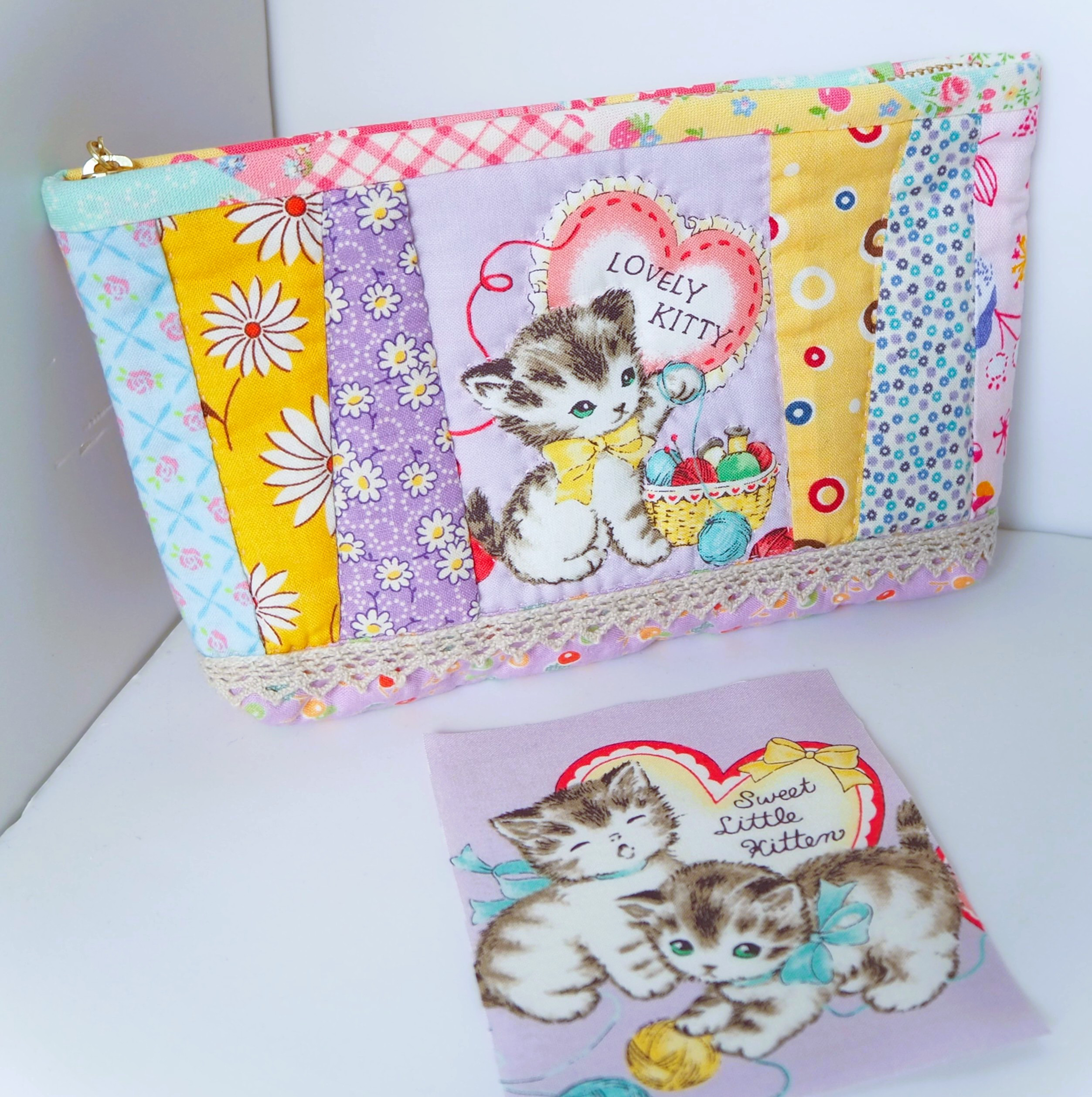 再販 作成キット二匹の猫ちゃん☆ラベンダー色30's ねこネコ