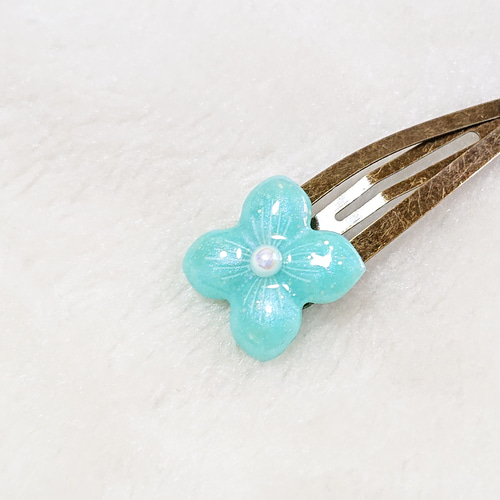 パッチン&アメピンset☆アンティーク*レジン*花*ラメ*パステルブルー