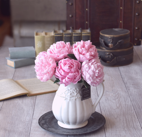 ◆粘土のお花◆ 芍薬（シャクヤク）　ピンク　 ピッチャーポット・・・S810 4枚目の画像