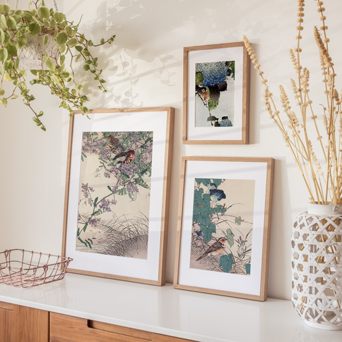 NO.451】雀と紫陽花の日本画絵画アートポスター☆青色鳥梅雨和室浮世絵