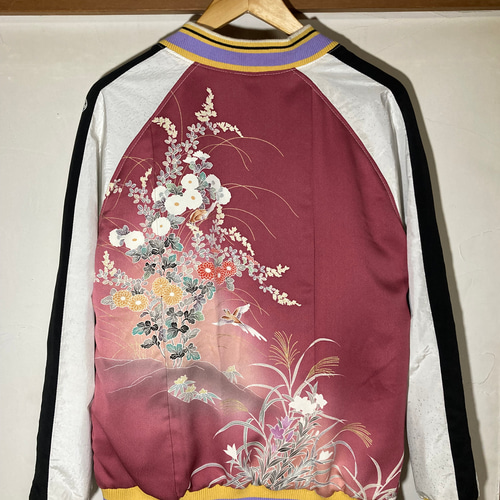 着物リメイクスカジャン リバーシブル 振袖リメイク 牡丹の花