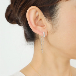 【銀色】設計花瓣鏈耳環/無孔耳環 第2張的照片