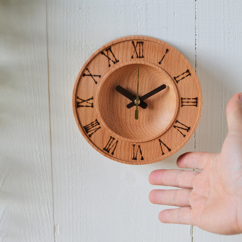 レトロな丸時計 直径15cm クリヤー 丸掛時計 掛け時計・置き時計 木