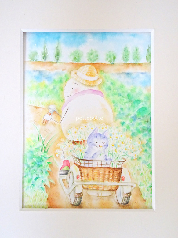 ✻【原画】カモミールの収穫 / ポテとゆきだるまん no.177  水彩画　2021.07.20～ 10枚目の画像