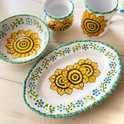 オーバル皿 26cm OVL043 向日葵 ひまわり マヨリカ焼き イタリア陶器