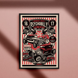 サイコビリー ロカビリー ロックンロール パンク ホットロッド カスタム アメ車 カフェ BAR A4アートポスター 1枚目の画像
