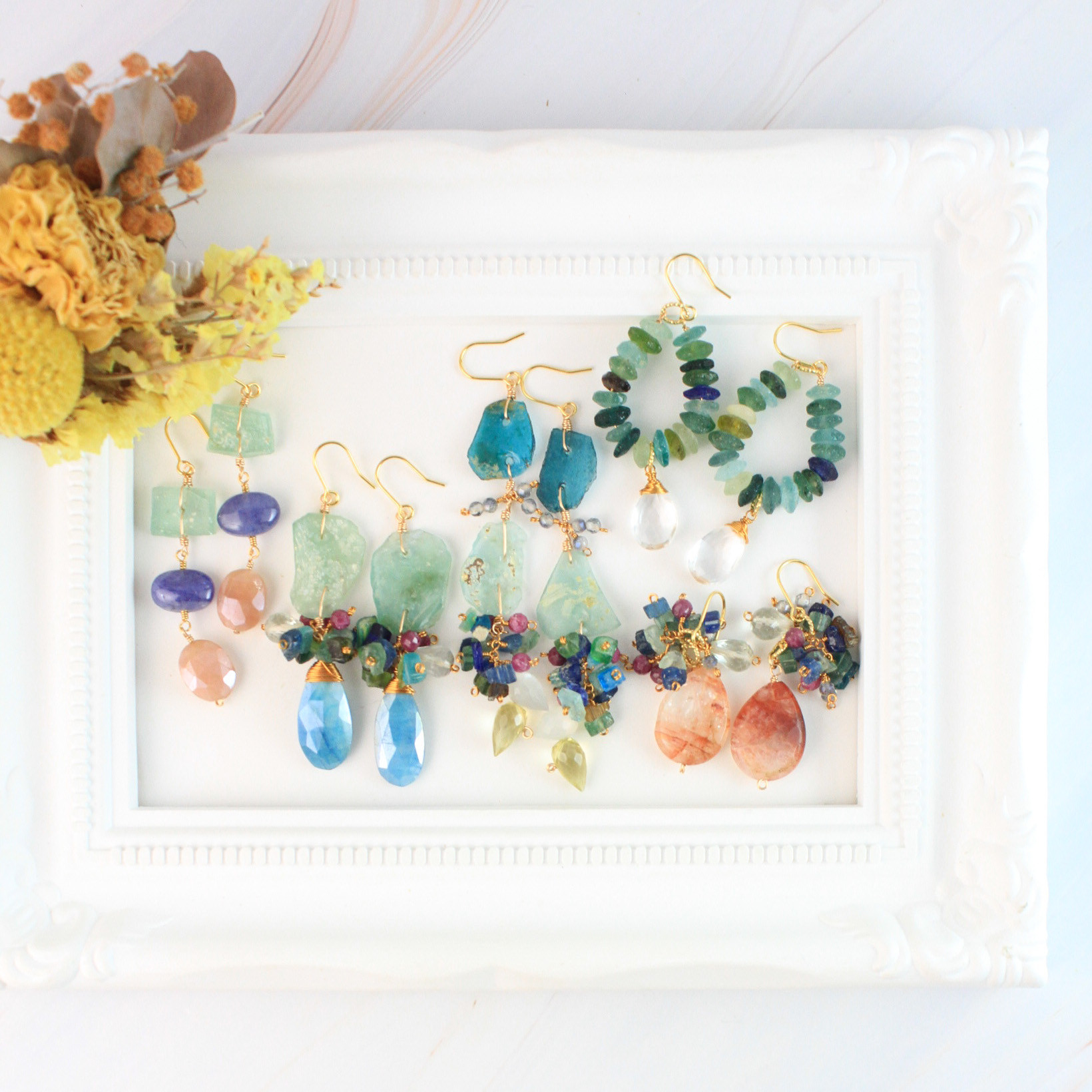 【古代 虹の記憶】ローマンガラス　タンザナイト　耳飾り