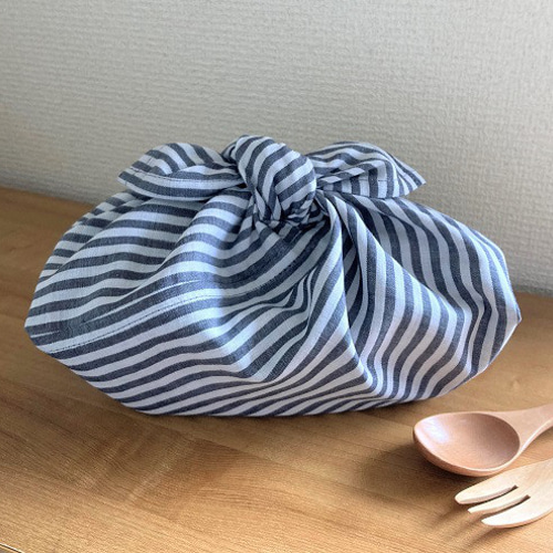 ☆あずま袋・お弁当入れ /綿麻ストライプ/グレー/お弁当袋 / お弁当
