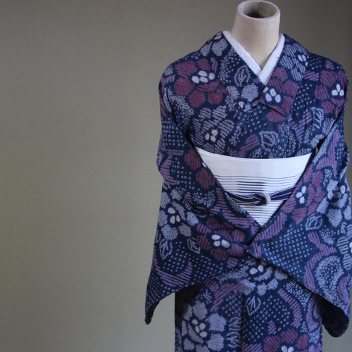 ◇現代 有松鳴海絞 浴衣◇【ネイビーグレー他】他にはないネイビー