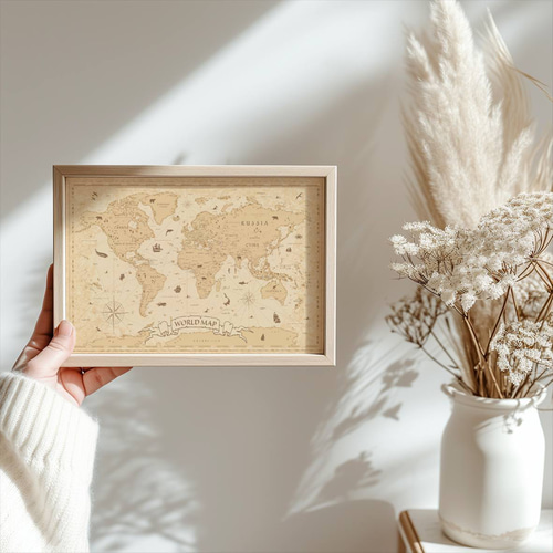 宝の地図 世界地図 古地図 額縁付き ヴィンテージ ポスター 宝の地図 世界地図 古地図 額縁付き ヴィンテージ ポスター 宝の地図