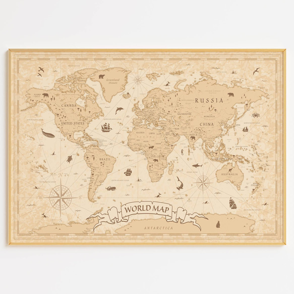 アートポスター アンティーク世界地図 ヴィンテージ風 レトロデザイン
