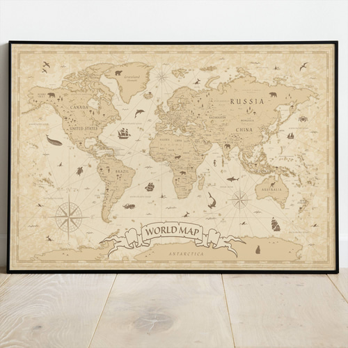 アートポスター アンティーク世界地図 ヴィンテージ風 レトロデザイン