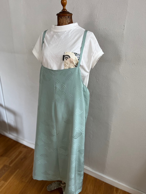 母さん仕事　１点もの　着物リユース　　サロペットスカート　着物リメイク　青海波　 8枚目の画像