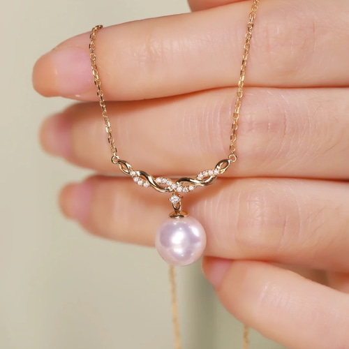 高級】あこや真珠 ダイヤモンド付きネックレスk18 ネックレス  