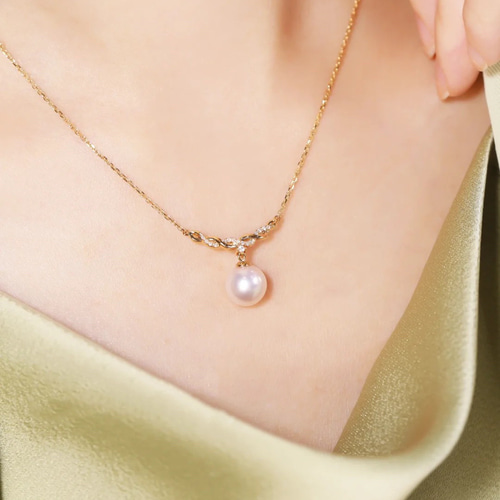 高級】あこや真珠 ダイヤモンド付きネックレスk18 ネックレス  