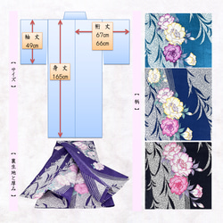 京染浴衣 浴衣単品 「八重桜」 紫地 綿縦縞 綿85%麻15% 春着物 単衣 レディース №23-0039 7枚目の画像