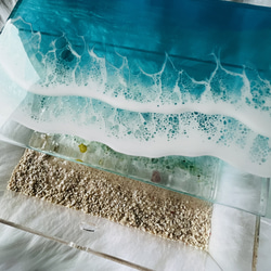 海のインテリア収納BOX  海のトレイ　小物入れ　波紋　波　海　キラキラ　ブルーオーシャン　エポキシ　レジンアート　水面 4枚目の画像