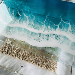 海のインテリア収納BOX  海のトレイ　小物入れ　波紋　波　海　キラキラ　ブルーオーシャン　エポキシ　レジンアート　水面 6枚目の画像