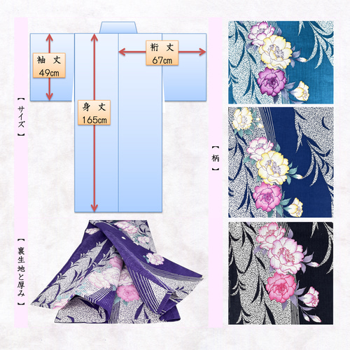 超美品　コーマ　ろうけつ染め　綿　本染浴衣　　浴衣 着物　夏物　153 青　桜 京染浴衣 浴衣単品 「八重桜」 青地 綿縦縞 綿85%麻15% 夏着物