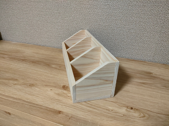 シンプルな小物入れ3連※無塗装(塗装も可能)※　外寸340×115×115　【箱猫屋】 4枚目の画像