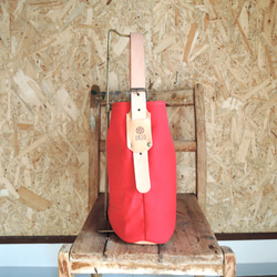 ≪僅限網頁≫ [ORZO] 8號帆布&amp;鞣革單肩手提包 A4相容紅色 x 米色 OR-901c 第3張的照片