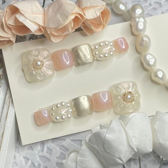 サイズオーダー♡ぷっくりフラワーフットネイルチップ ピンク size  