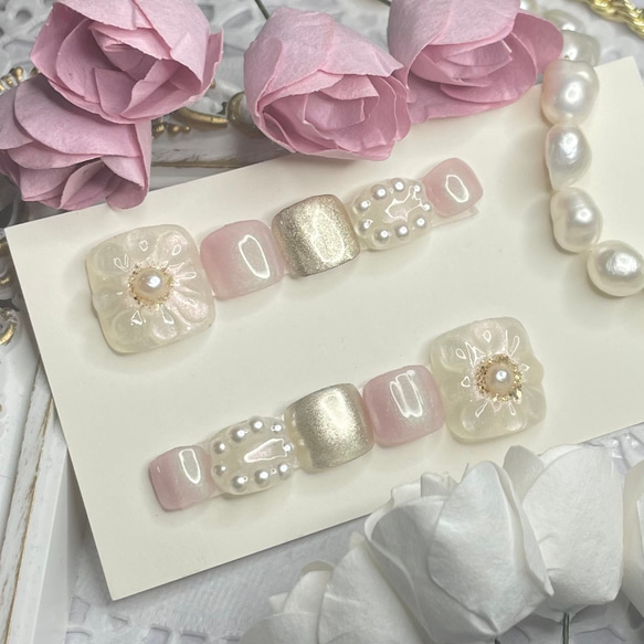 サイズオーダー♡ぷっくりフラワーフットネイルチップ パープル size  