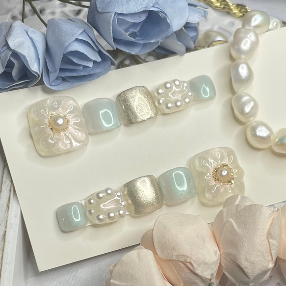 サイズオーダー♡ぷっくりフラワーフットネイルチップ グリーン size  