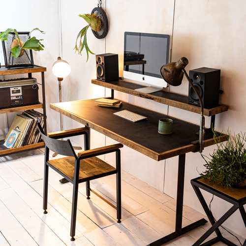 習字机｜リメイク｜木製｜テーブル｜家具｜インテリア｜ブラック｜黒｜ディスプレイ BLACK IRON DESK / I EDGE LEGS アイアン家具 PCデスク 机 机・デスク