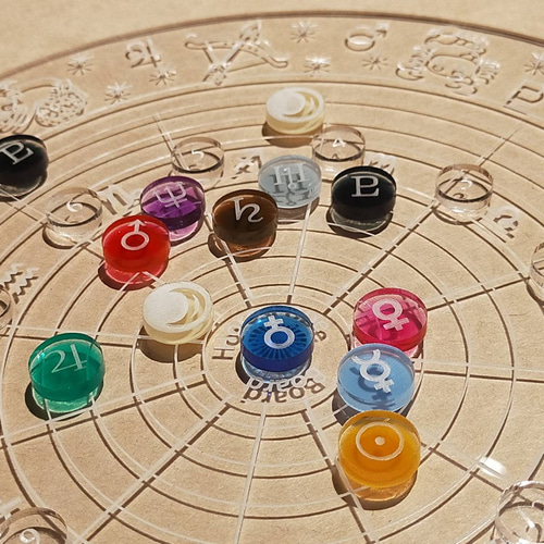 透明＆カラフルなホロスコープ盤200mmダブルチャート用 惑星駒2組と