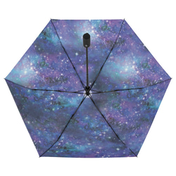 晴雨兼用、雨の中で差す星空 "星と銀河の宇宙柄" 折りたたみ傘・日傘（外側プリント） 4枚目の画像