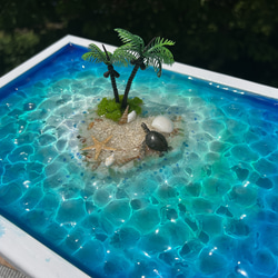 新作　アートパネル　ハートアイランド　エメラルドグリーン　オーシャン　西海岸　ホヌ　ヤシの木　ハワイ　珊瑚 6枚目の画像