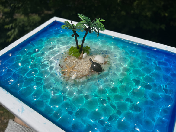 新作　アートパネル　ハートアイランド　エメラルドグリーン　オーシャン　西海岸　ホヌ　ヤシの木　ハワイ　珊瑚 6枚目の画像