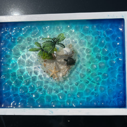 新作　アートパネル　ハートアイランド　エメラルドグリーン　オーシャン　西海岸　ホヌ　ヤシの木　ハワイ　珊瑚 2枚目の画像