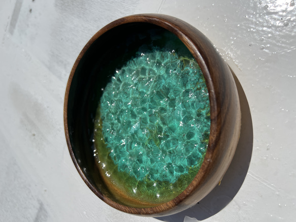 波紋ボウル　エメラルドブルー　アカシア　沖縄の海　sea レジン　アクセサリートレー　リングピロー　珊瑚　小物ケース 2枚目の画像