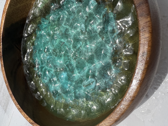 波紋ボウル　エメラルドブルー　アカシア　沖縄の海　sea レジン　アクセサリートレー　リングピロー　珊瑚　小物ケース 1枚目の画像