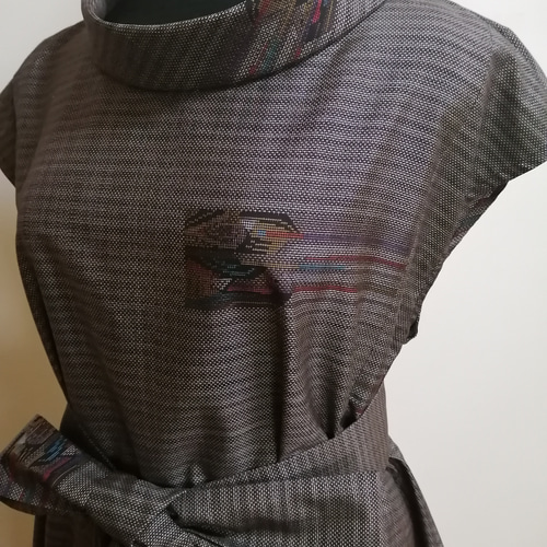 期間限定値下げ中！着物リメイク　正絹紬よりシャツワンピース 型紙いらずの着物リメイク 2Way楽しめるシャツワンピース