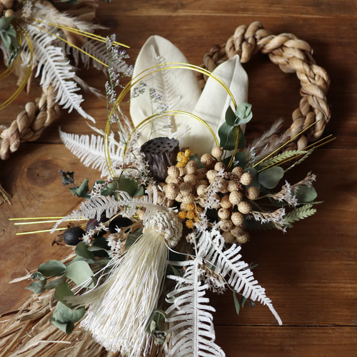 無垢のしめ縄2026】長しめ縄 / ドライフラワー しめ飾り しめ縄 お正月