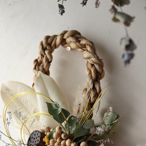 無垢のしめ縄2026】長しめ縄 / ドライフラワー しめ飾り しめ縄 お正月