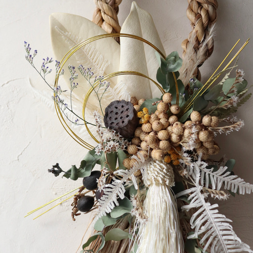 無垢のしめ縄2026】長しめ縄 / ドライフラワー しめ飾り しめ縄 お正月