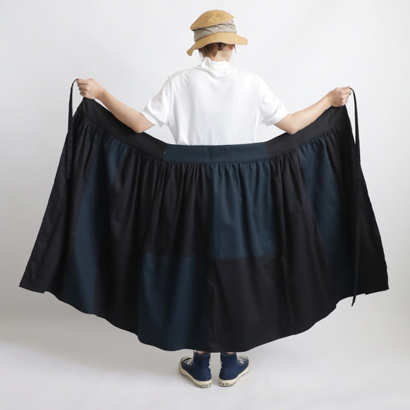 ＊ラスト１　最終ＳＡＬＥ　コットンチノ生地　巻き巻く愉快なパッチワーク　巻きスカート　ポケット付ロング　ギャザーY99T 2枚目の画像