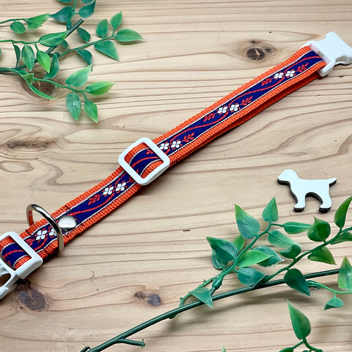 犬 首輪&リードセット ドイツ 小花 ブルー ホワイト オレンジ
