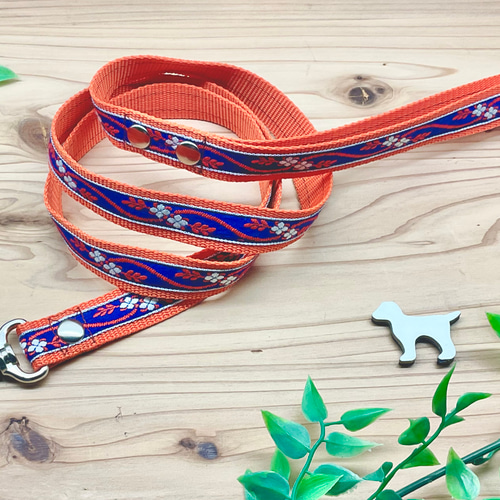 犬 首輪&リードセット ドイツ 小花 ブルー ホワイト オレンジ