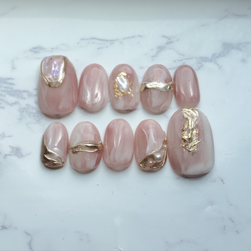 ニュアンスネイル うるうる ブライダル ピーチ アンティーク ミラー  