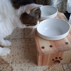 猫用食器付台　傾斜台　肉球　猫　フードボール2個　ペット用食器　フードスタンド　食事台　フードテーブル 5枚目の画像