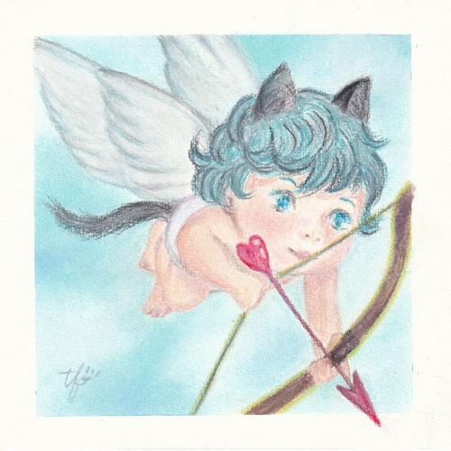 キューピッド（パステル画 原画）額装込み 絵画 にゃんずら 通販