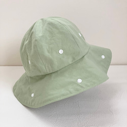 【名入れ対応】グリーンのセーラーハット水兵帽（こどもサイズ）ベビー＆キッズ　夏　※くま耳に変更可能 4枚目の画像