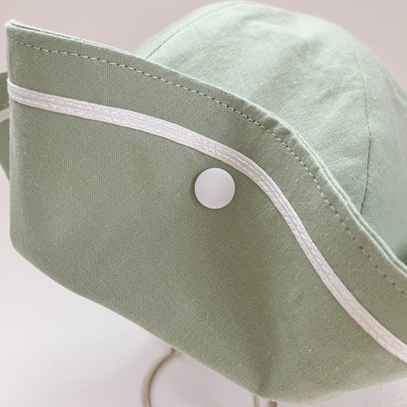【名入れ対応】グリーンのセーラーハット水兵帽（こどもサイズ）ベビー＆キッズ　夏　※くま耳に変更可能 5枚目の画像